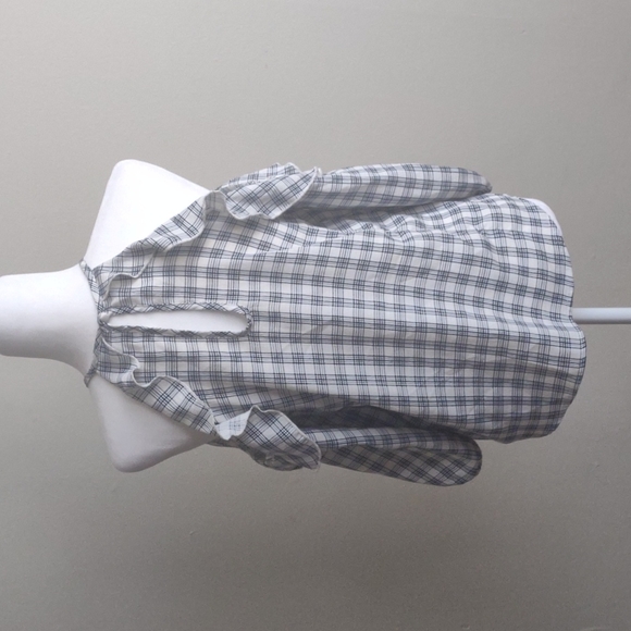 Gilly off-the-shoulder top with sleeves. Size S Blue/white plaid. 100% polyester - Picture 6 of 8